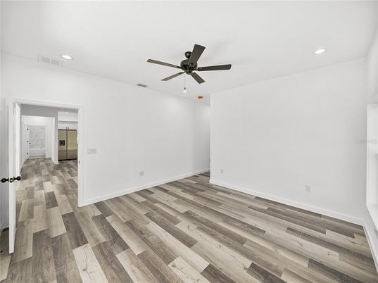 Empty room, Interior, Recessed Lighting, Wood Texture Flooring