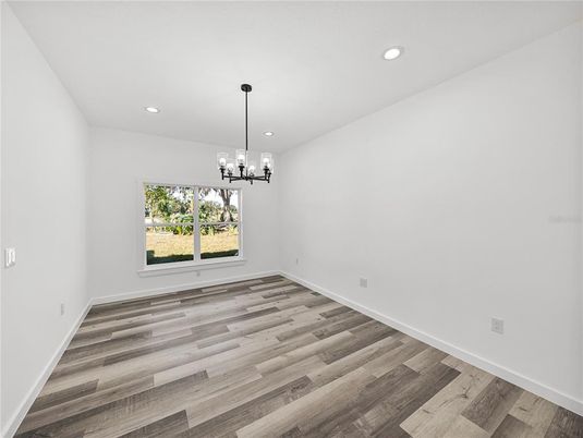 Chandelier, Empty room, Interior, Pendant Lights, Recessed Lighting, Wood Texture Flooring
