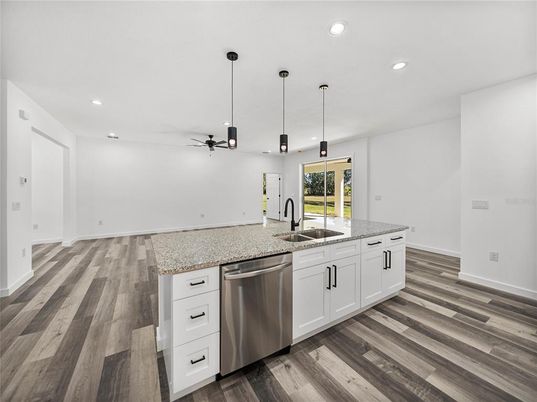 Interior, Kitchen, Pendant Lights, Recessed Lighting, Wood Texture Flooring