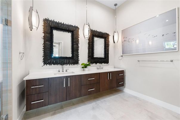 Bathroom, Dual Sink Vanities, Interior, Pendant Lights