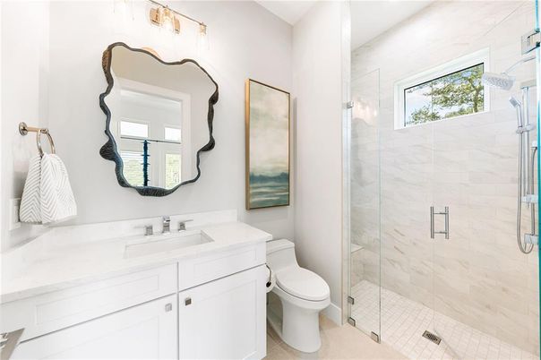 Bathroom, Glass Shower, Interior, Marble Walls