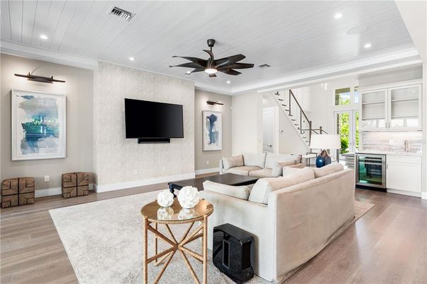 Interior, Kitchen, Living room, Recessed Lighting, Wood Texture Flooring