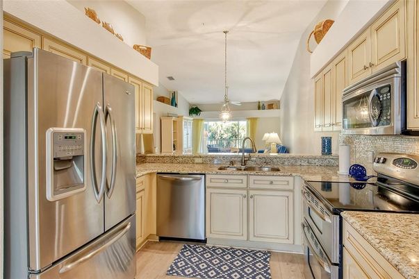 Interior, Kitchen, Pendant Lights, Stainless Steel Appliances, Wood Texture Flooring