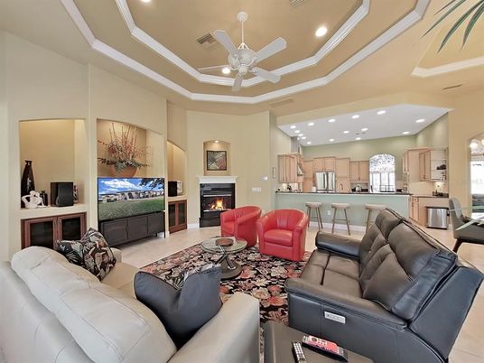 Fireplace, Interior, Kitchen, Living room, Recessed Lighting