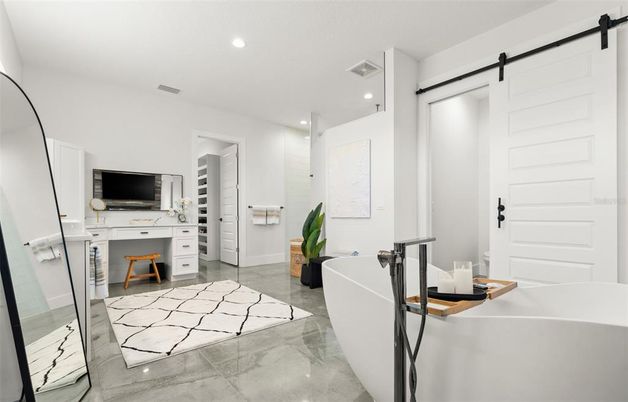 Bathroom, Free Standing Baths, Interior, Marble, Recessed Lighting