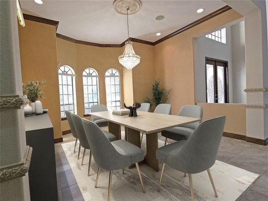 Chandelier, Dining room, Interior, Recessed Lighting