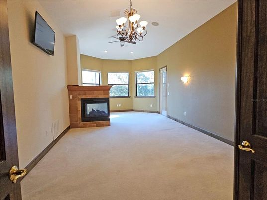Chandelier, Empty room, Fireplace, Interior, Recessed Lighting