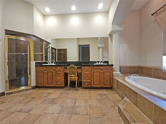 Bathroom, Dual Sink Vanities, Glass Shower, Interior, Recessed Lighting