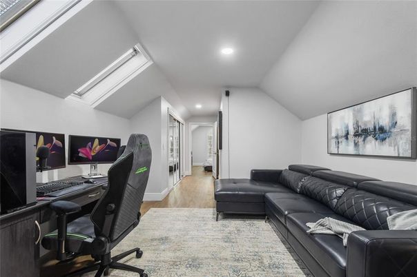 Home Office, Interior, Recessed Lighting, Wood Texture Flooring