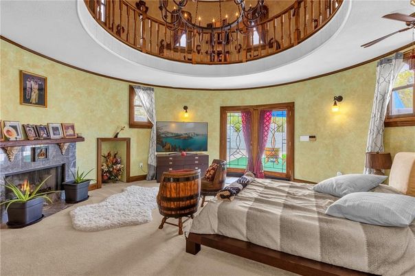 Bedroom, Chandelier, Fireplace, Interior