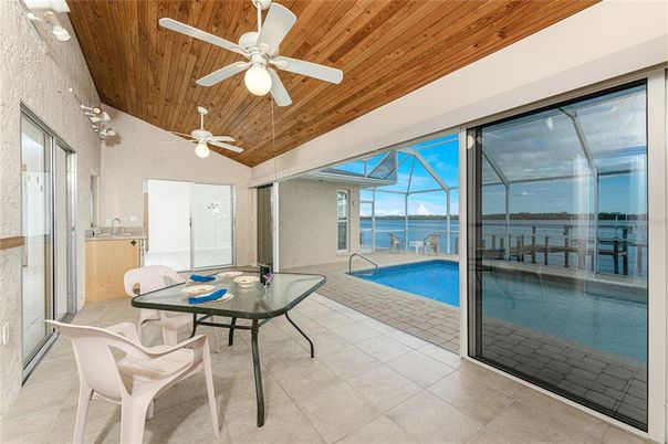 Dining room, Glass Ceilings, Interior, Pool, Sun Room, Wooden Ceilings