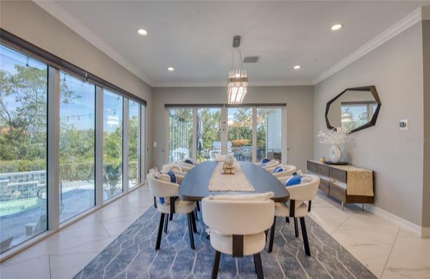 Dining room, Interior, Marble, Pendant Lights, Recessed Lighting