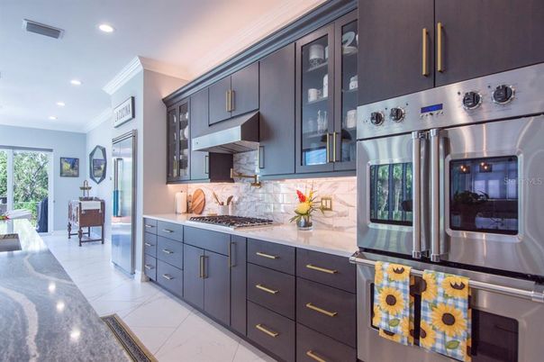 Interior, Kitchen, Marble, Recessed Lighting, Stainless Steel Appliances