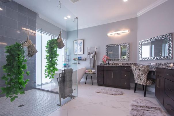 Bathroom, Interior, Marble, Recessed Lighting