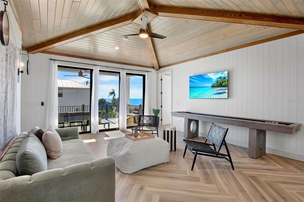 Interior, Living room, Water, Wooden Beams, Wooden Ceilings, Wood Texture Flooring