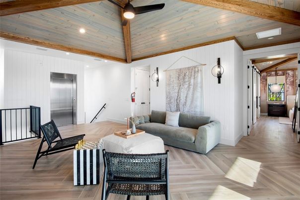 Interior, Living room, Recessed Lighting, Wooden Beams, Wooden Ceilings, Wood Texture Flooring