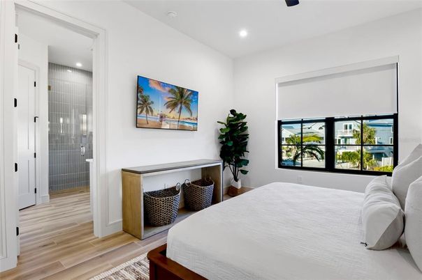 Bedroom, Interior, Recessed Lighting, Wood Texture Flooring