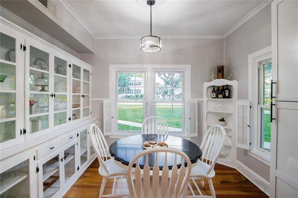 Dining room, Interior, Pendant Lights, Wood Texture Flooring