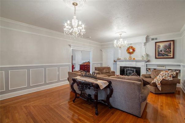 Chandelier, Fireplace, Interior, Living room, Wood Texture Flooring