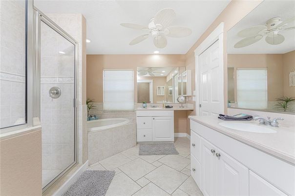 Bathroom, Dual Sink Vanities, Glass Shower, Interior, Recessed Lighting