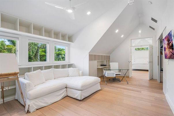 Home Office, Interior, Pendant Lights, Recessed Lighting, Wood Texture Flooring