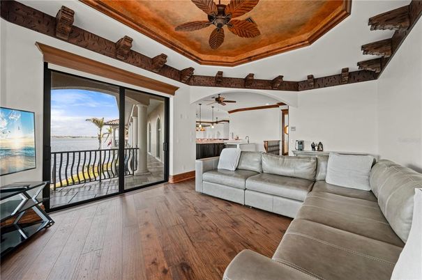 Interior, Living room, Pendant Lights, Water, Wood Texture Flooring