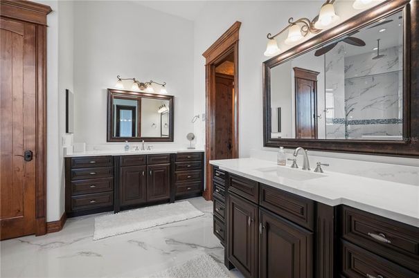 Bathroom, Dual Sink Vanities, Interior, Marble, Marble Walls