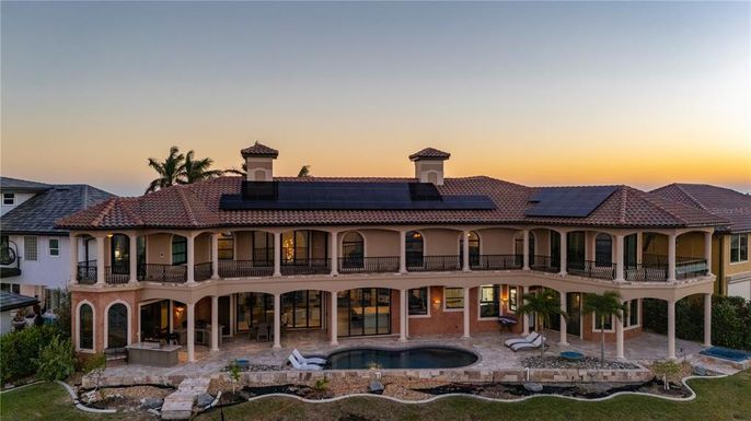Exterior, Facade, Pool, Solar Panels, Mediterranean