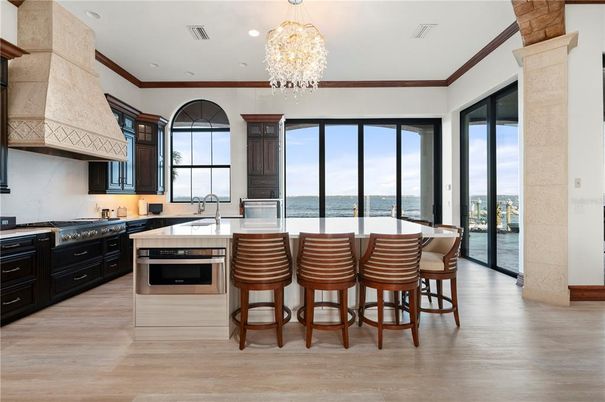 Chandelier, Interior, Kitchen, Recessed Lighting, Wood Texture Flooring