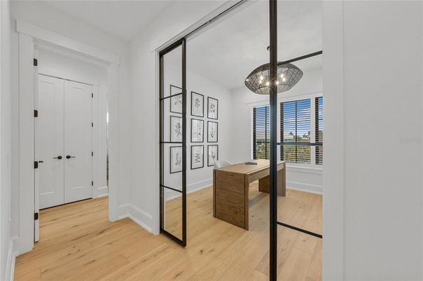 Home Office, Interior, Pendant Lights, Wood Texture Flooring