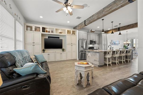 Dining room, Interior, Kitchen, Living room, Pendant Lights, Recessed Lighting, Stainless Steel Appliances