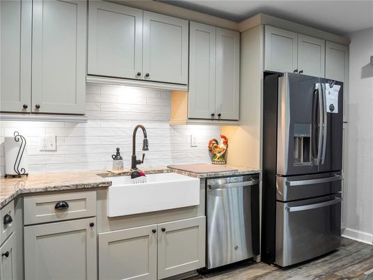 Interior, Kitchen, Stainless Steel Appliances, Wood Texture Flooring
