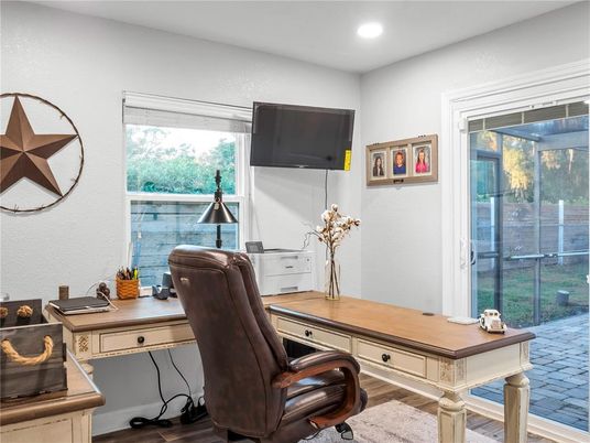 Home Office, Interior, Recessed Lighting, Wood Texture Flooring