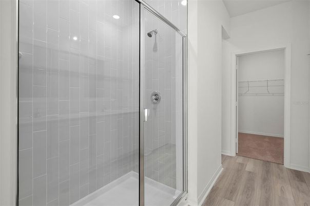 Bathroom, Glass Shower, Interior, Walk-in Closets, Wood Texture Flooring
