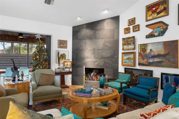 Fireplace, Interior, Living room, Marble Walls, Recessed Lighting