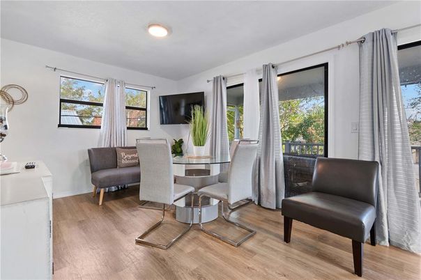 Dining room, Interior, Recessed Lighting, Wood Texture Flooring