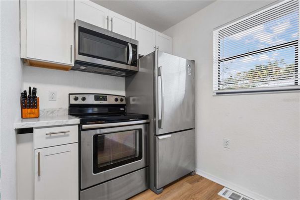 Interior, Kitchen, Stainless Steel Appliances, Wood Texture Flooring