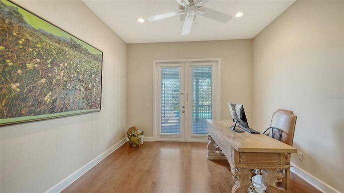Home Office, Interior, Recessed Lighting, Wood Texture Flooring