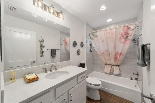 Bathroom, Interior, Recessed Lighting, Wood Texture Flooring