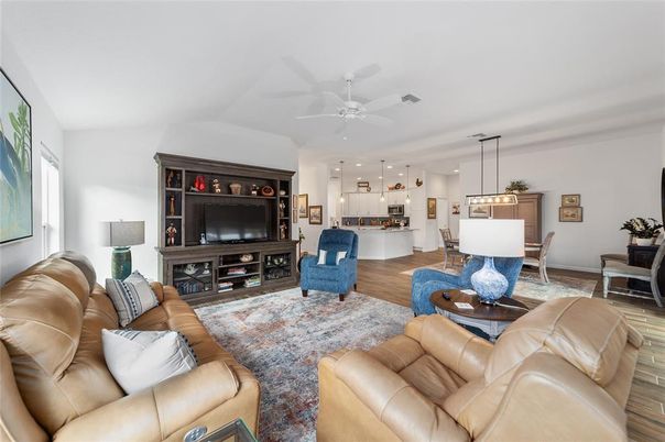 Dining room, Interior, Kitchen, Living room, Pendant Lights, Recessed Lighting, Wood Texture Flooring