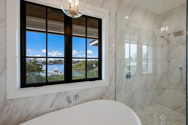 Bathroom, Free Standing Baths, Glass Shower, Interior, Marble Walls, Water