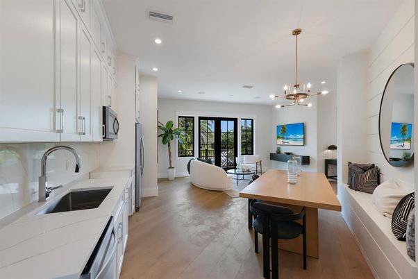 Dining room, Interior, Kitchen, Living room, Pendant Lights, Recessed Lighting, Wood Texture Flooring