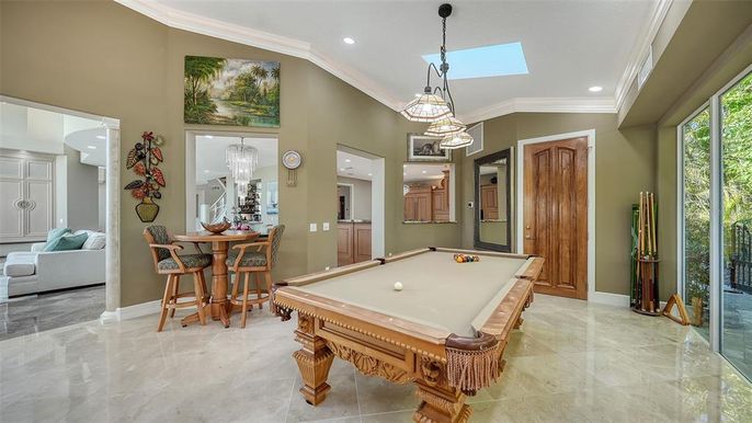 Billiard Table, Game Room, Interior, Pendant Lights, Recessed Lighting