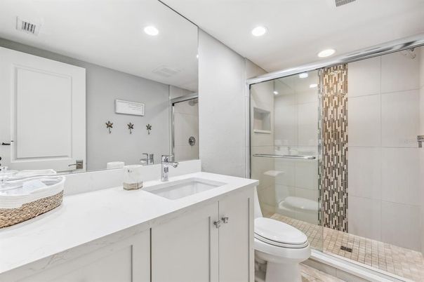 Bathroom, Glass Shower, Interior, Recessed Lighting