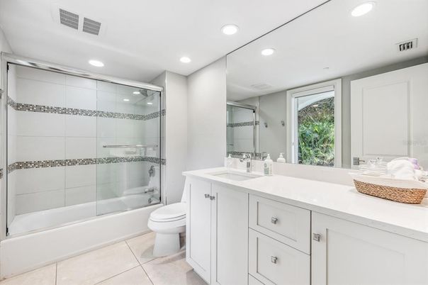 Bathroom, Dual Sink Vanities, Glass Shower, Interior, Recessed Lighting