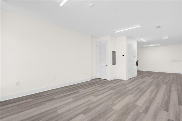 Empty room, Interior, Recessed Lighting, Wood Texture Flooring