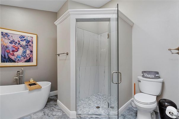 Bathroom, Free Standing Baths, Glass Shower, Interior, Marble