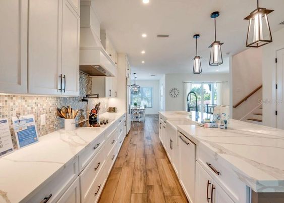 Interior, Kitchen, Pendant Lights, Recessed Lighting, Wood Texture Flooring