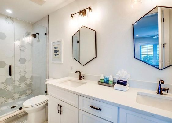 Bathroom, Dual Sink Vanities, Glass Shower, Interior, Recessed Lighting