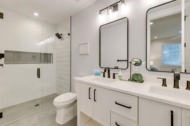 Bathroom, Dual Sink Vanities, Glass Shower, Interior, Recessed Lighting